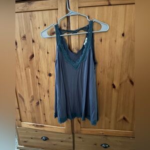 Lace Trim Tank Top in Grey.